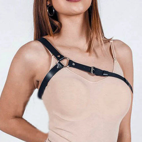 Skórzany harness do biustonosza - Czarny / Uniwersalny
