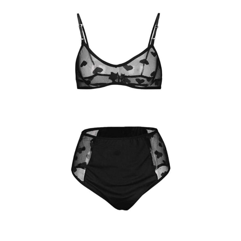 Komplet bielizny siateczkowej w serduszka