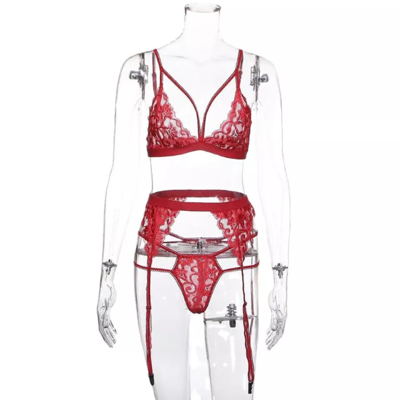 3 elementowy komplet bielizny koronkowej