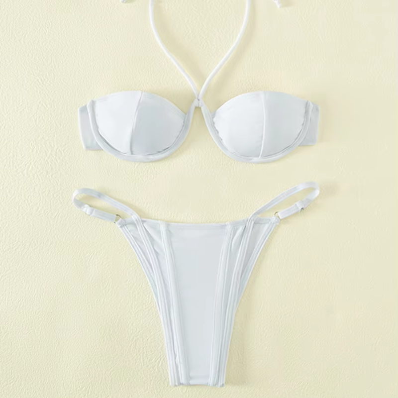 Dwuczęściowy strój kąpielowy bikini wiązany na szyi