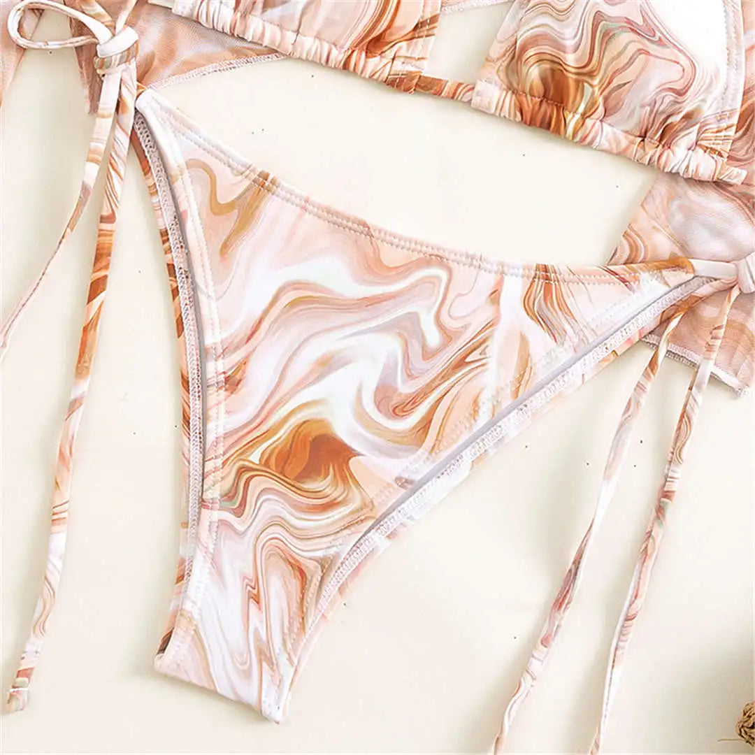 Komplet kąpielowy z siateczkowym topem z długim rękawem