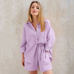 Bawełniana dwuczęściowa piżama damska - Fioletowy / S