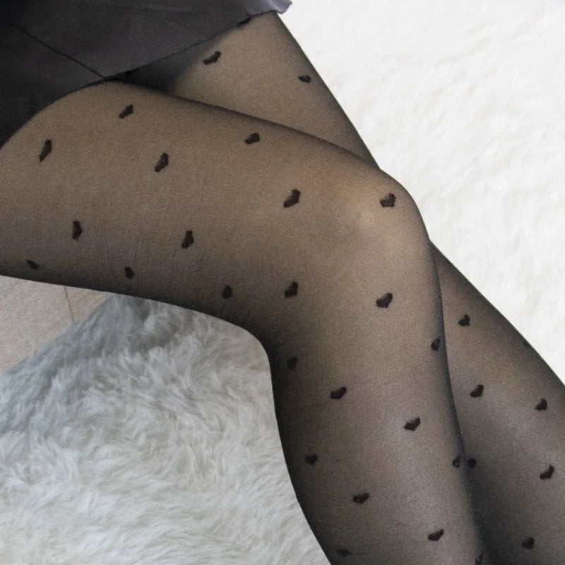 Czarny Cienkie rajstopy w serduszka