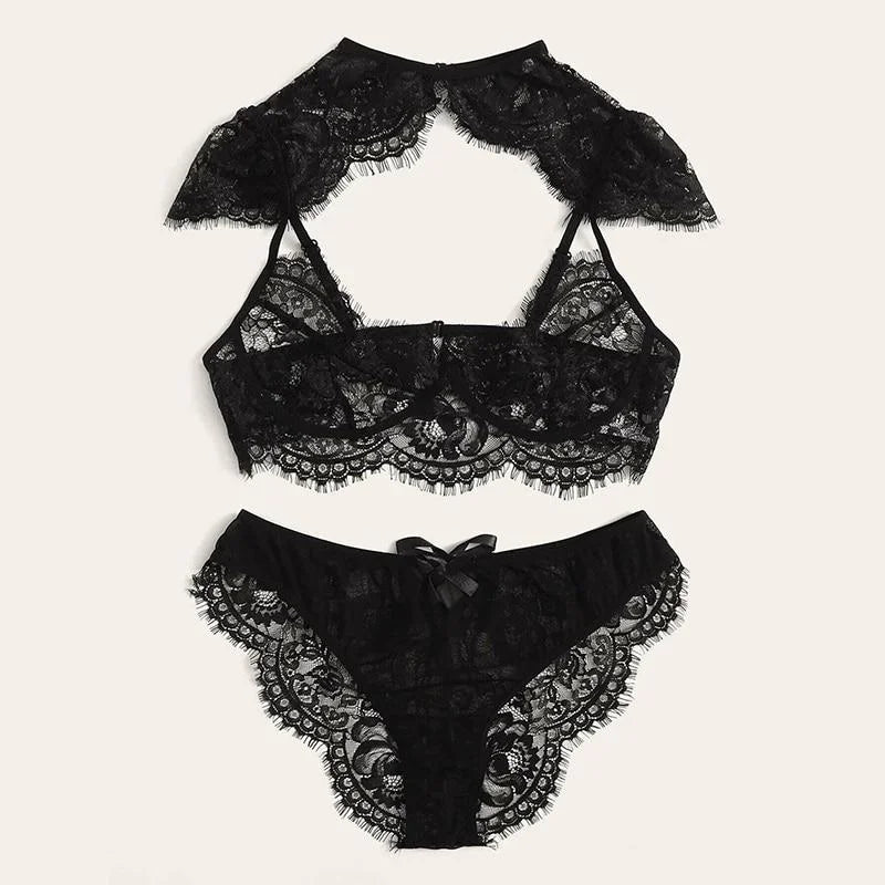Czarny Komplet bielizny koronkowej
