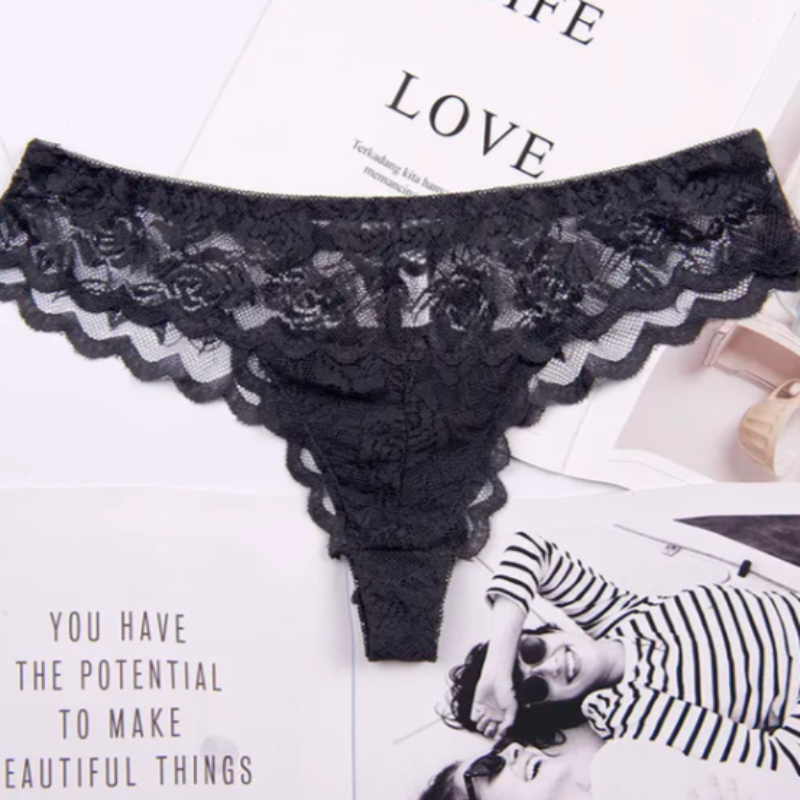 Czarny Uniwersalne koronkowe stringi