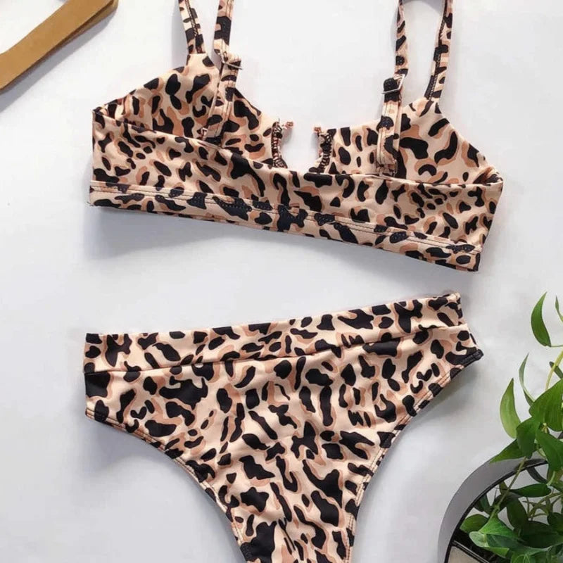 Dwuczęściowy strój kąpielowy bikini w panterkę