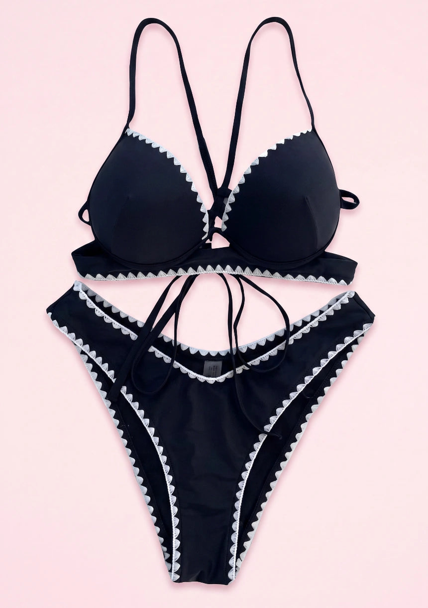 Kontrastowy dwuczęściowy strój kąpielowy bikini push up