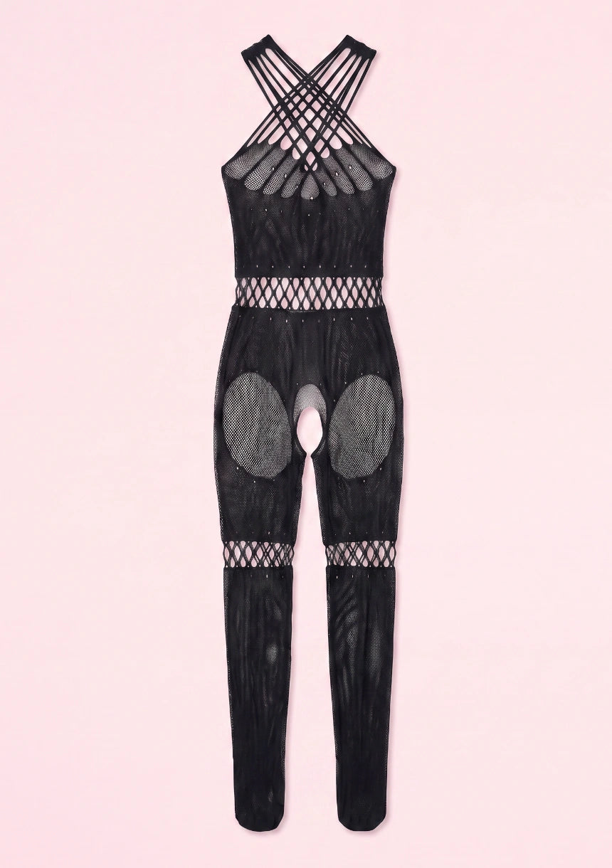 Bodystocking z wiązaniem na szyi