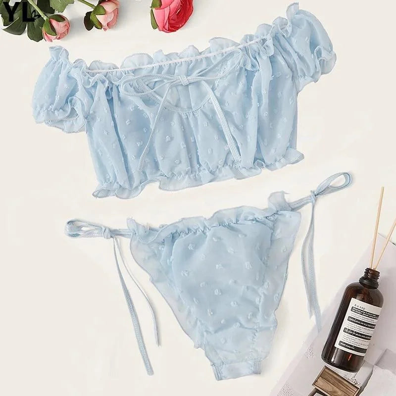 Niebieski Komplet delikatnej bielizny