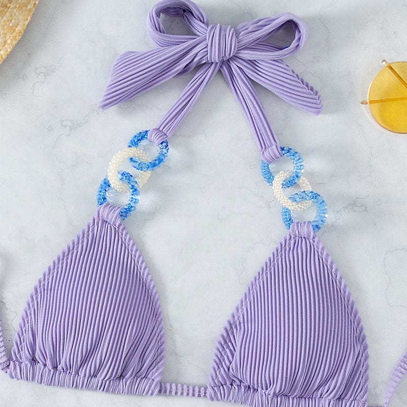 Bikini z wysokim stanem z ozdobnymi pierścieniami