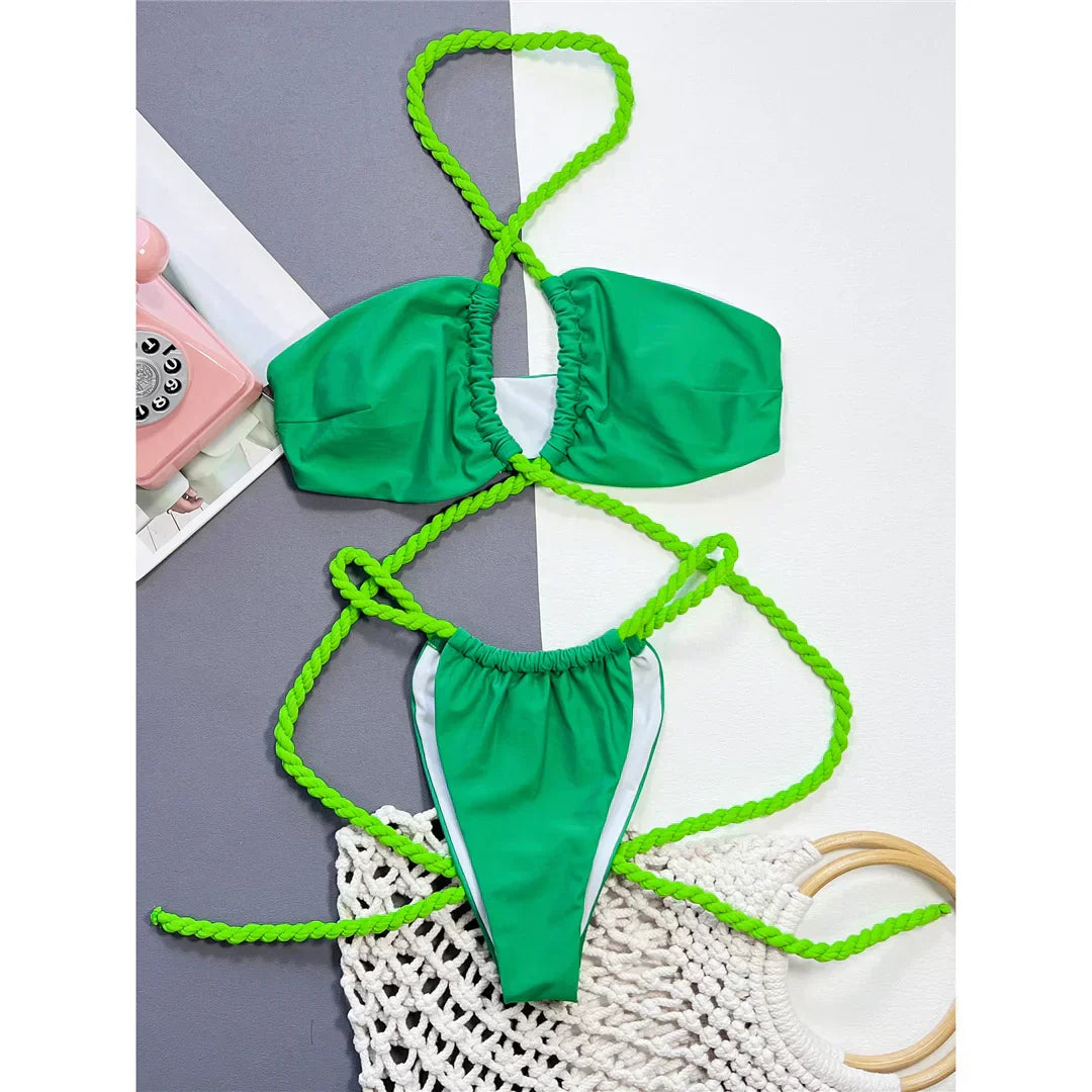 Dwuczęściowy strój kąpielowy z wiązaniami w stylu marynarskim