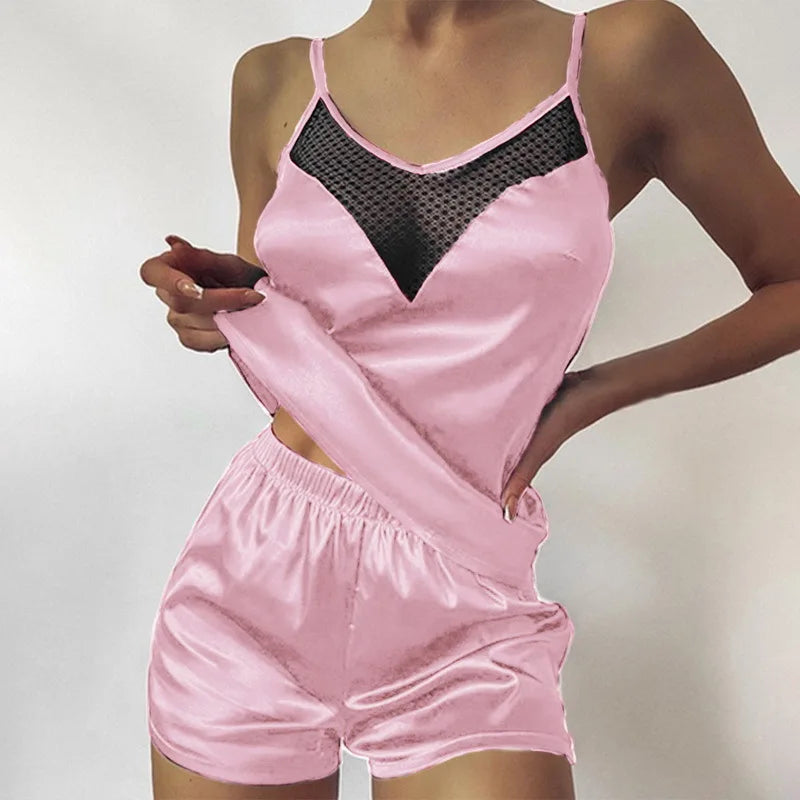 Piżama damska z koronkową wstawką - Różowy / S