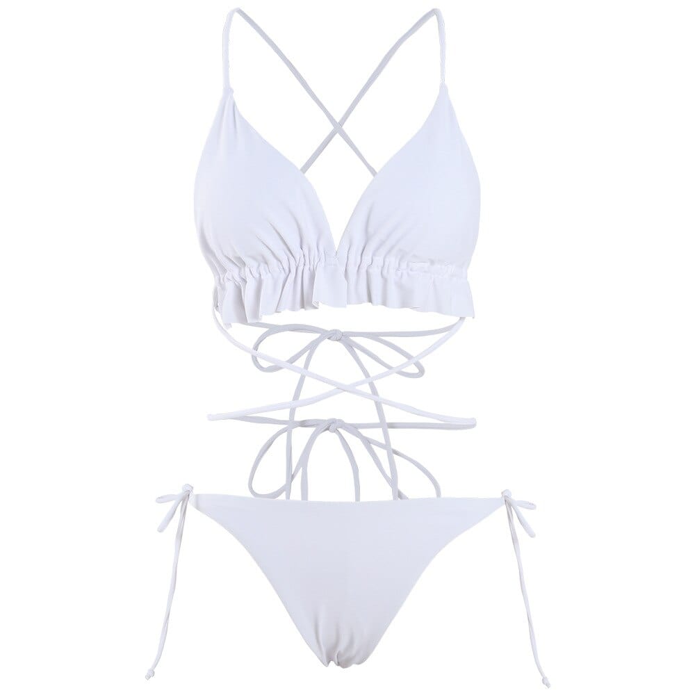 Wiązany strój kąpielowy dwuczęściowy z regulowanym stanikiem