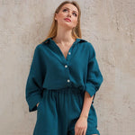Bawełniana dwuczęściowa piżama damska - Zielony / S