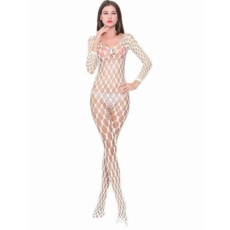 Biały Bodystocking z siateczki