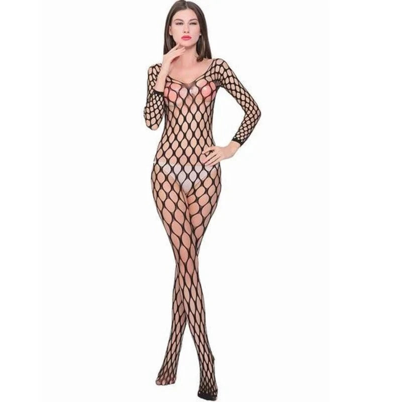 Czarny Bodystocking z siateczki