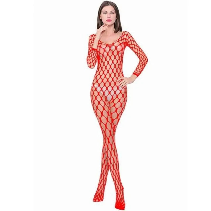 Czerwony Bodystocking z siateczki