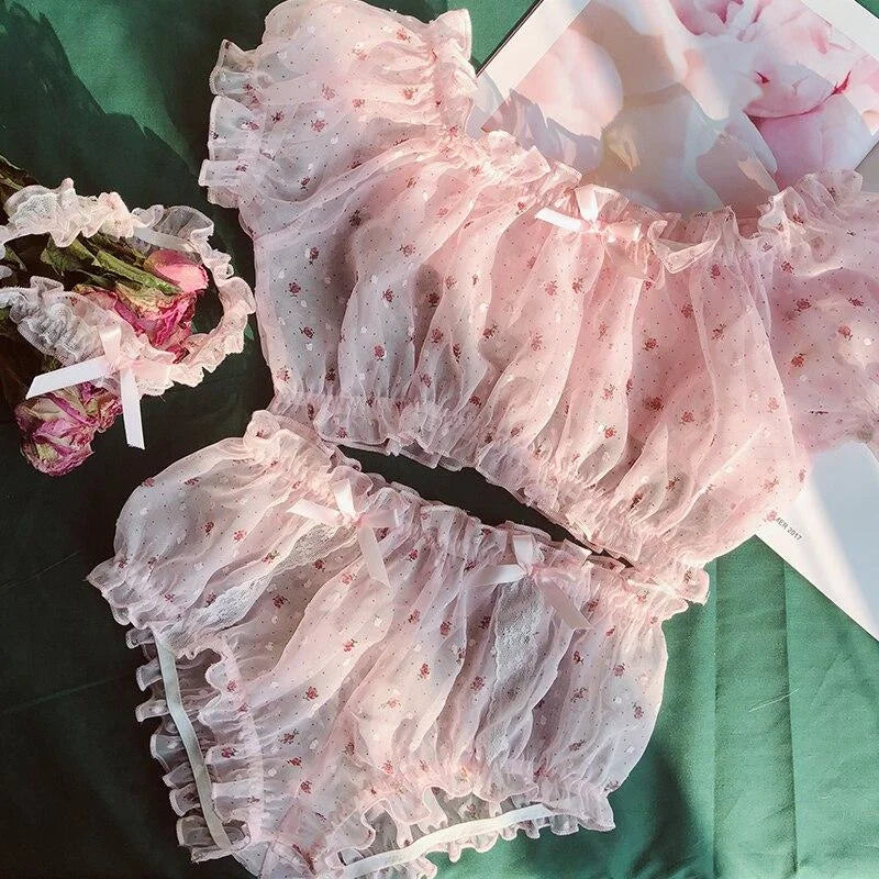 Delikatna piżama koronkowa - Różowy / Uniwersalny