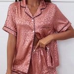 Dwuczęściowa piżama satynowa w panterkę - Różowy / S