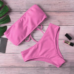 Dwuczęściowy strój kąpielowy bikini typu bandeau - Różowy / S