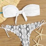 Dwuczęściowy strój kąpielowy bikini typu bandeau w wężowy wzór - Biały / S
