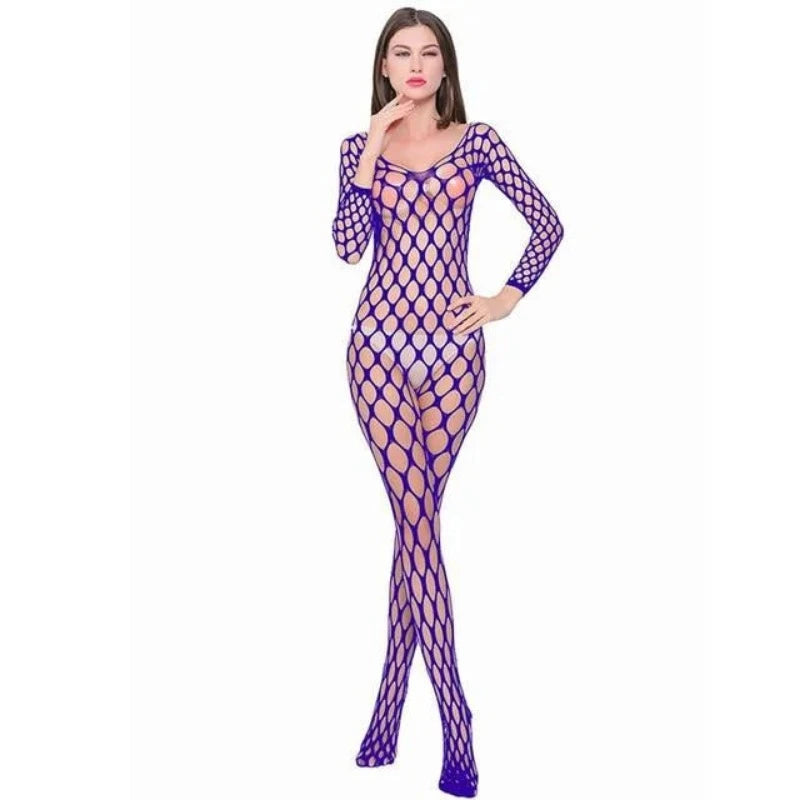 Fioletowy Bodystocking z siateczki