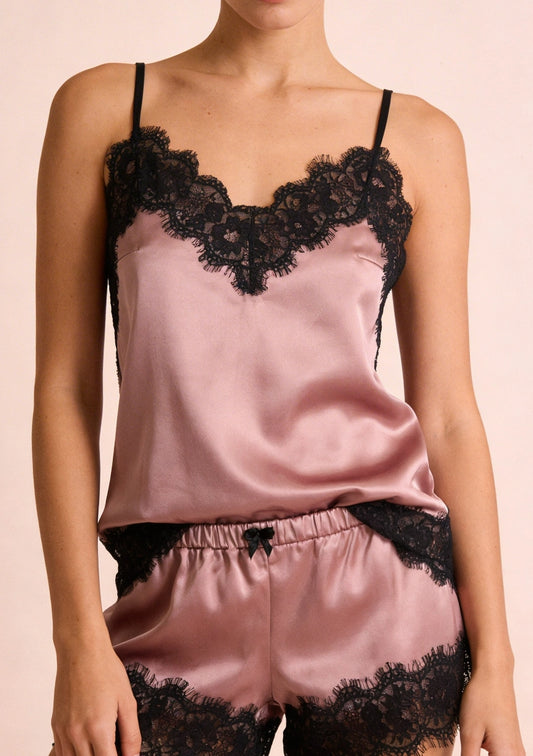 Satynowa piżama damska z koronką