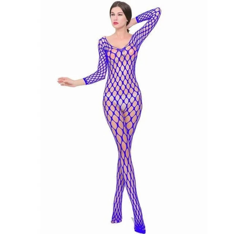 Granatowy Bodystocking z siateczki