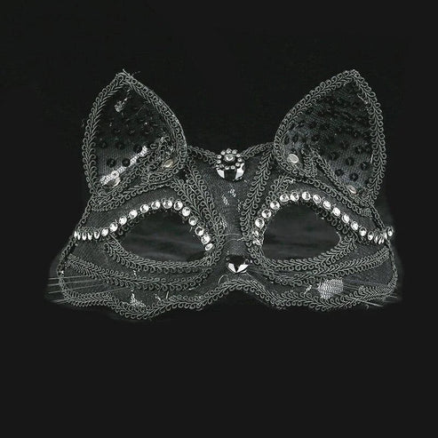Kocia maska z cyrkoniami - Czarny / Uniwersalny