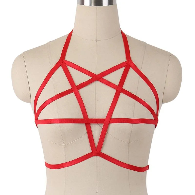 Kolorowy harness do biustonosza - Czerwony / Uniwersalny