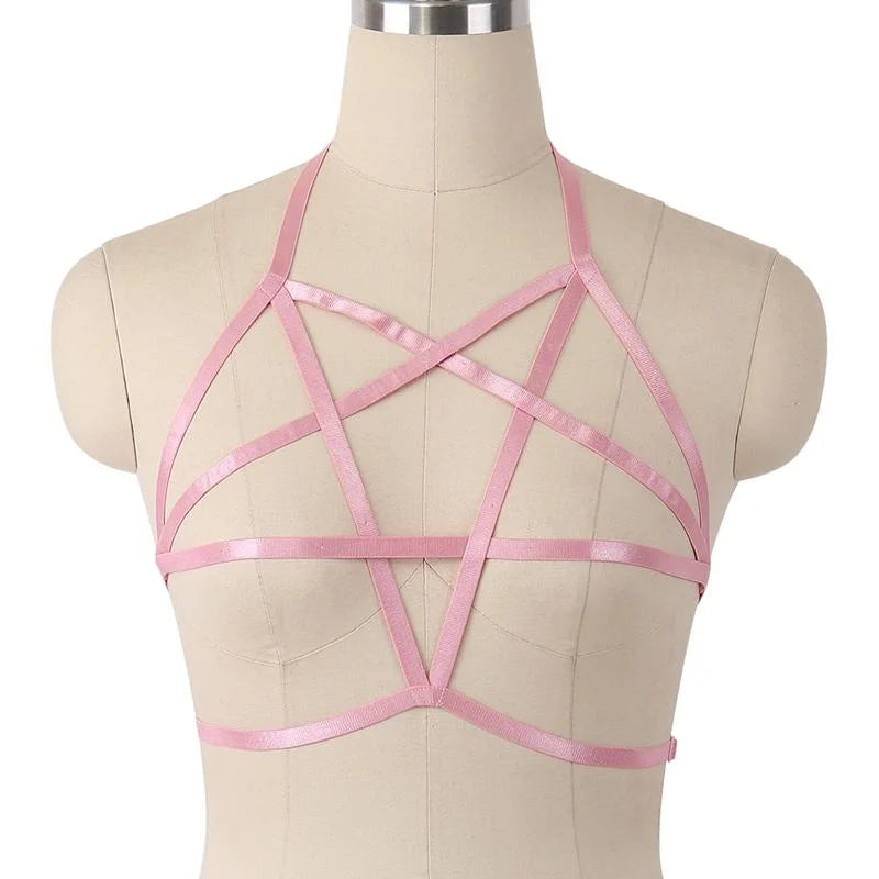 Kolorowy harness do biustonosza - Różowy / Uniwersalny