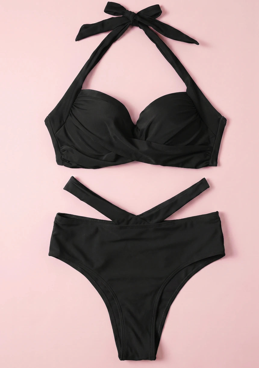Dwuczęściowy strój kąpielowy bikini push up z wysokim stanem