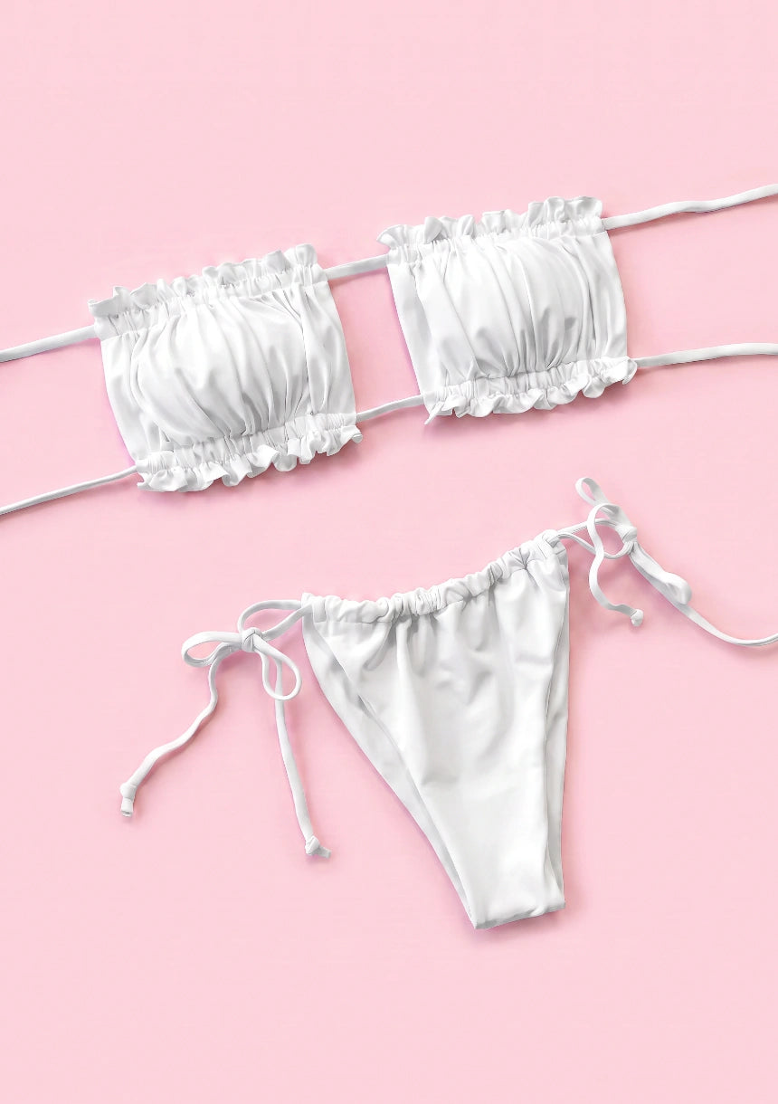 Dwuczęściowy strój kąpielowy bikini z marszczeniami