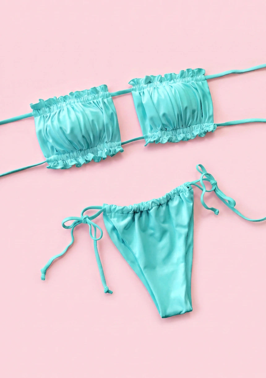 Dwuczęściowy strój kąpielowy bikini z marszczeniami