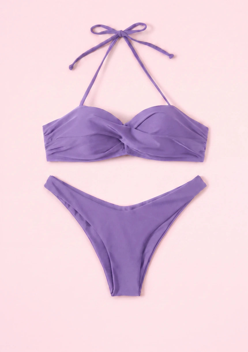 Dwuczęściowy strój kąpielowy bikini wiązany na szyi
