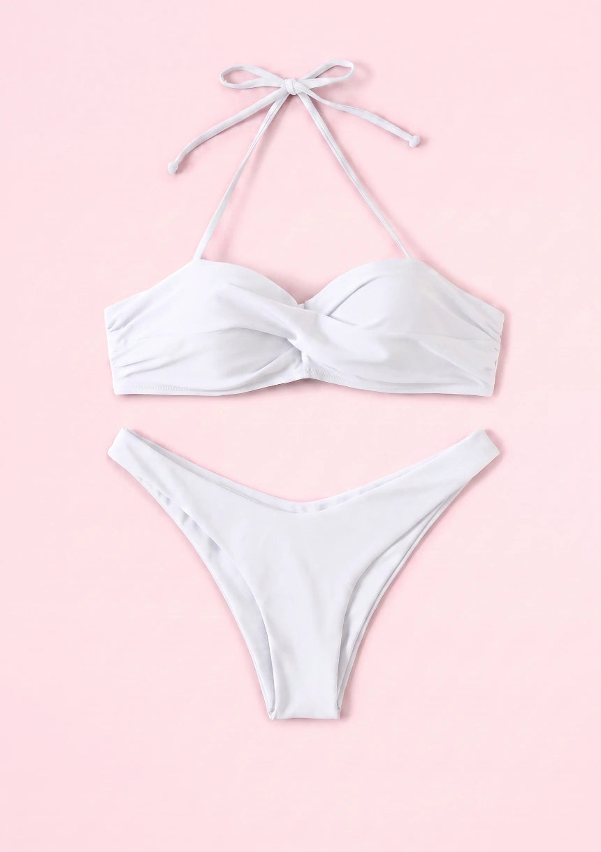 Dwuczęściowy strój kąpielowy bikini wiązany na szyi