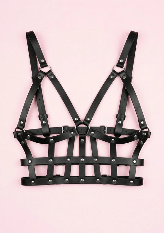 Skórzany harness do biustonosza