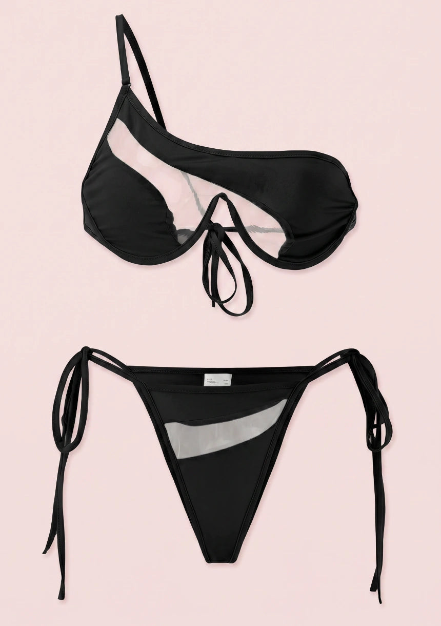 Dwuczęściowy strój kąpielowy bikini z przezroczystą siateczką