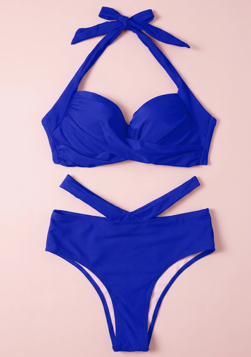 Dwuczęściowy strój kąpielowy bikini push up z wysokim stanem