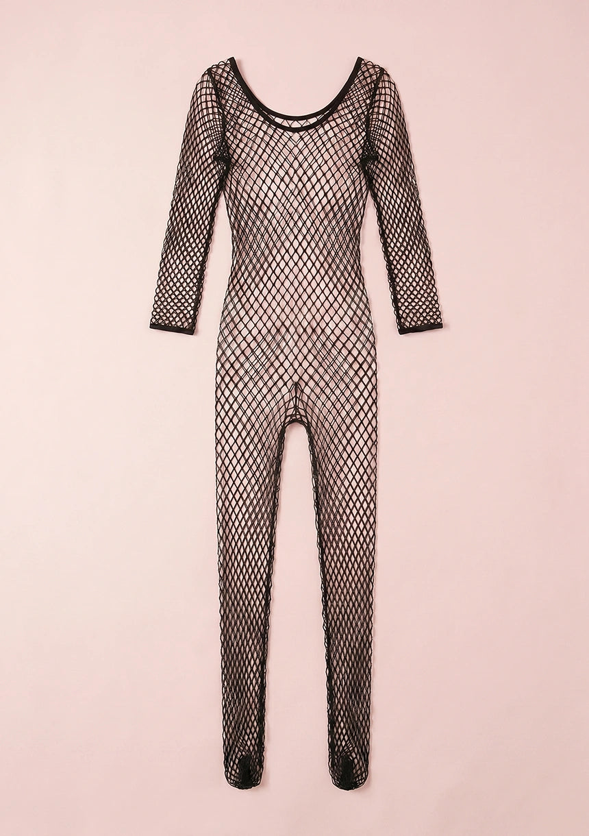 Siateczkowe bodystocking bez ramiączek