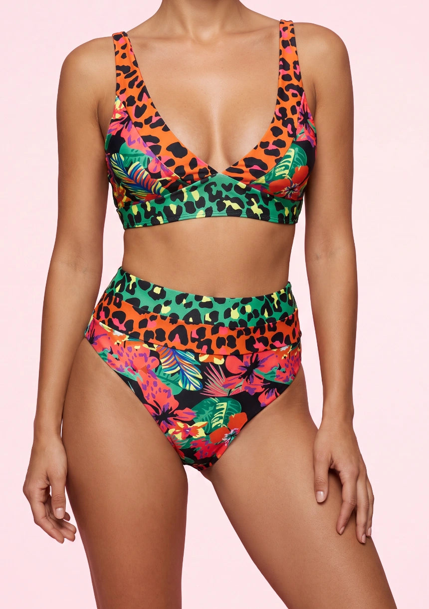 Dwuczęściowy strój kąpielowy bikini z wysokim stanem we wzory