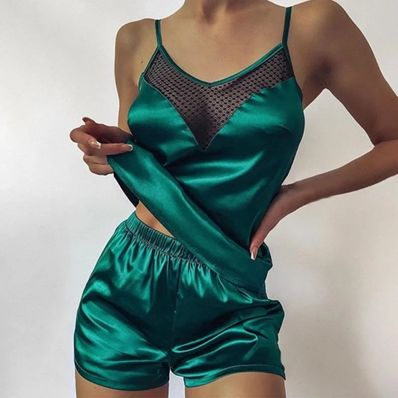 Piżama damska z koronkową wstawką - Zielony / S
