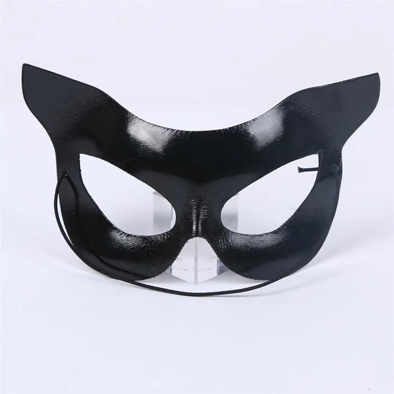 Skórzana maska z kocim motywem - Czarny / Uniwersalny
