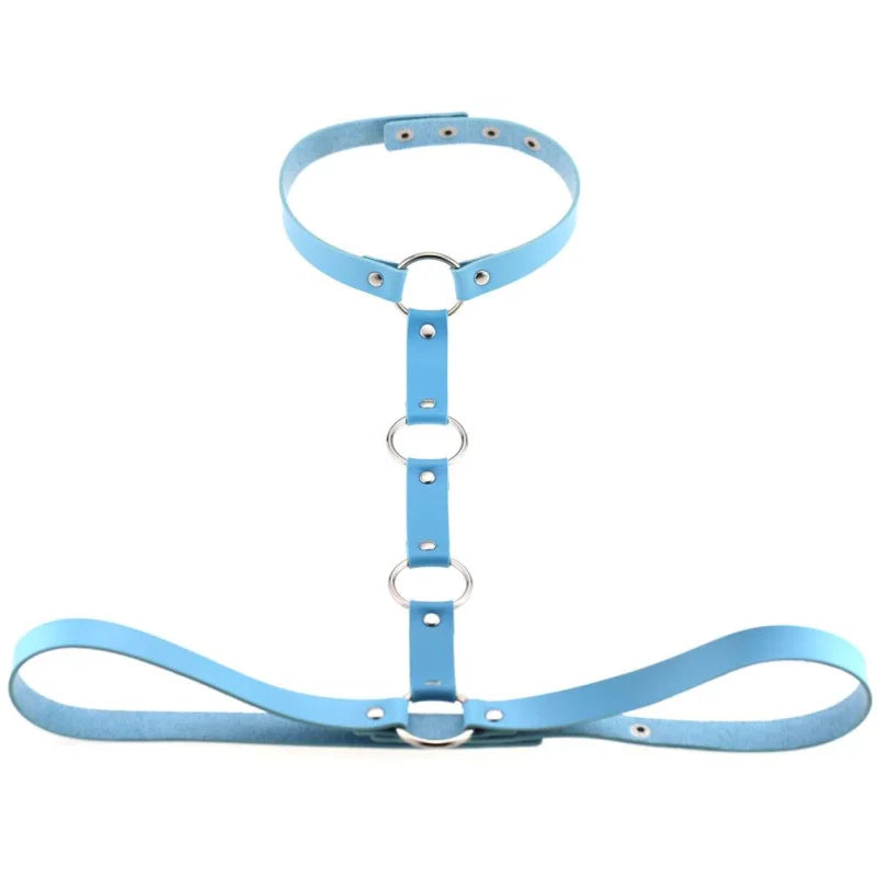 Skórzany harness do biustonosza - Niebieski / Uniwersalny