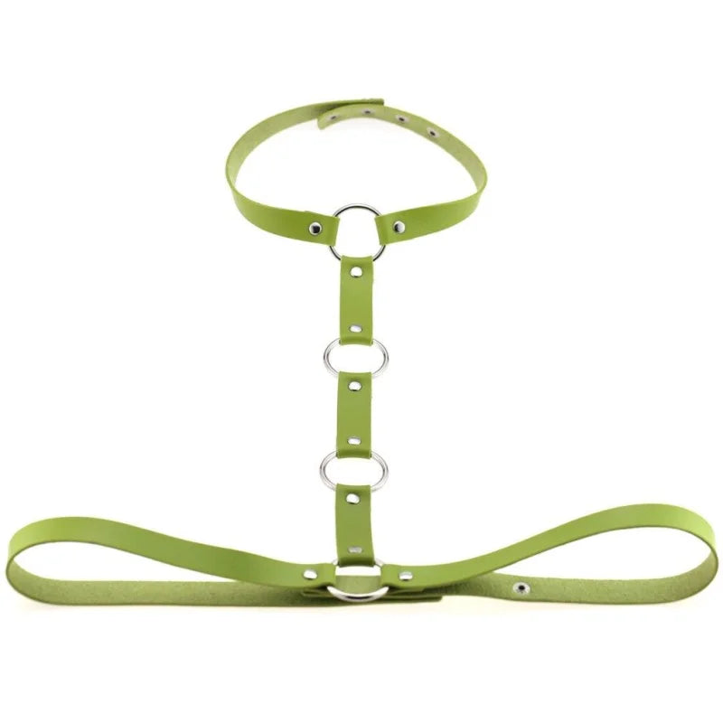 Skórzany harness do biustonosza - Zielony / Uniwersalny