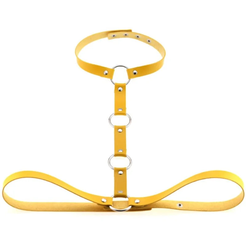 Skórzany harness do biustonosza - Żółty / Uniwersalny