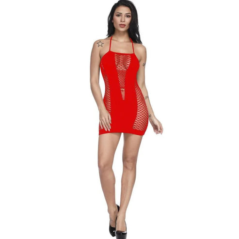 Sukienka z siateczki z wiązaniem na szyi - Czerwony / Uniwersalny
